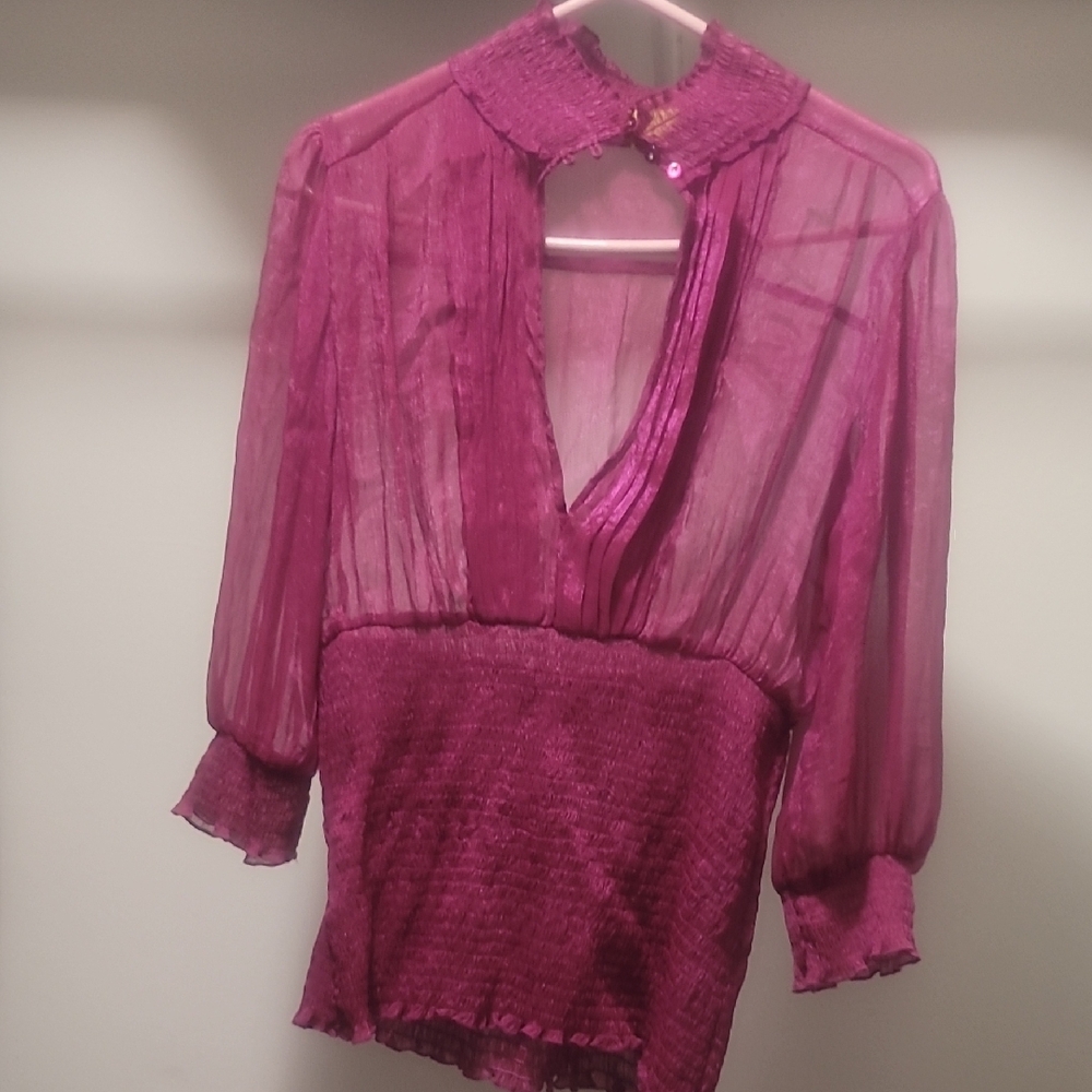 Daisy Pink Sheer Ruched Bib Collar Blouse
